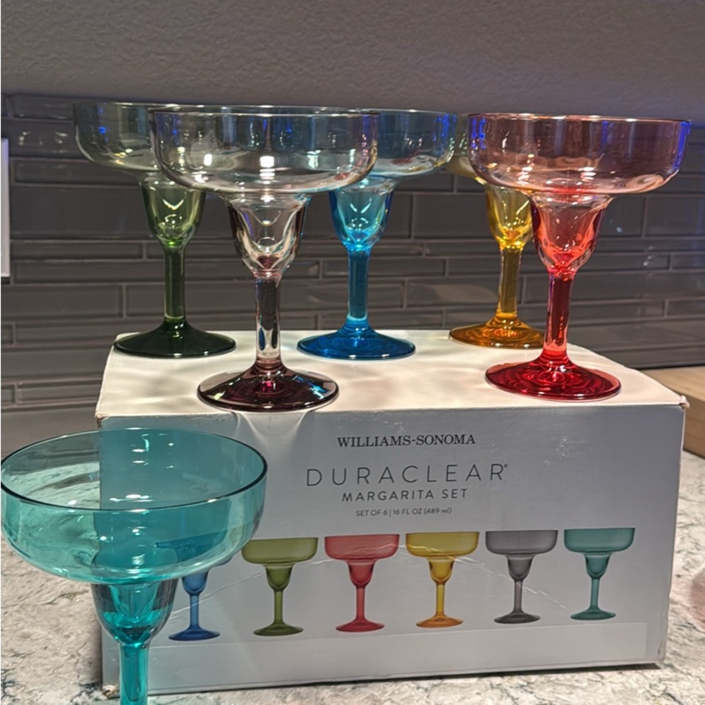 Williams Sonoma DuraClear Multicolor Margarita Glass Set